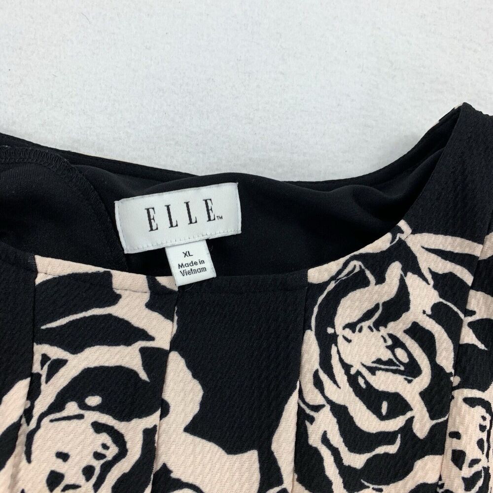 Elle Floral Print Short Sleeve A-Line Pleated Dress Size XL Womens Black Cream - Picture 3 of 7